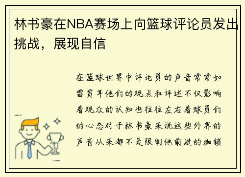 林书豪在NBA赛场上向篮球评论员发出挑战，展现自信